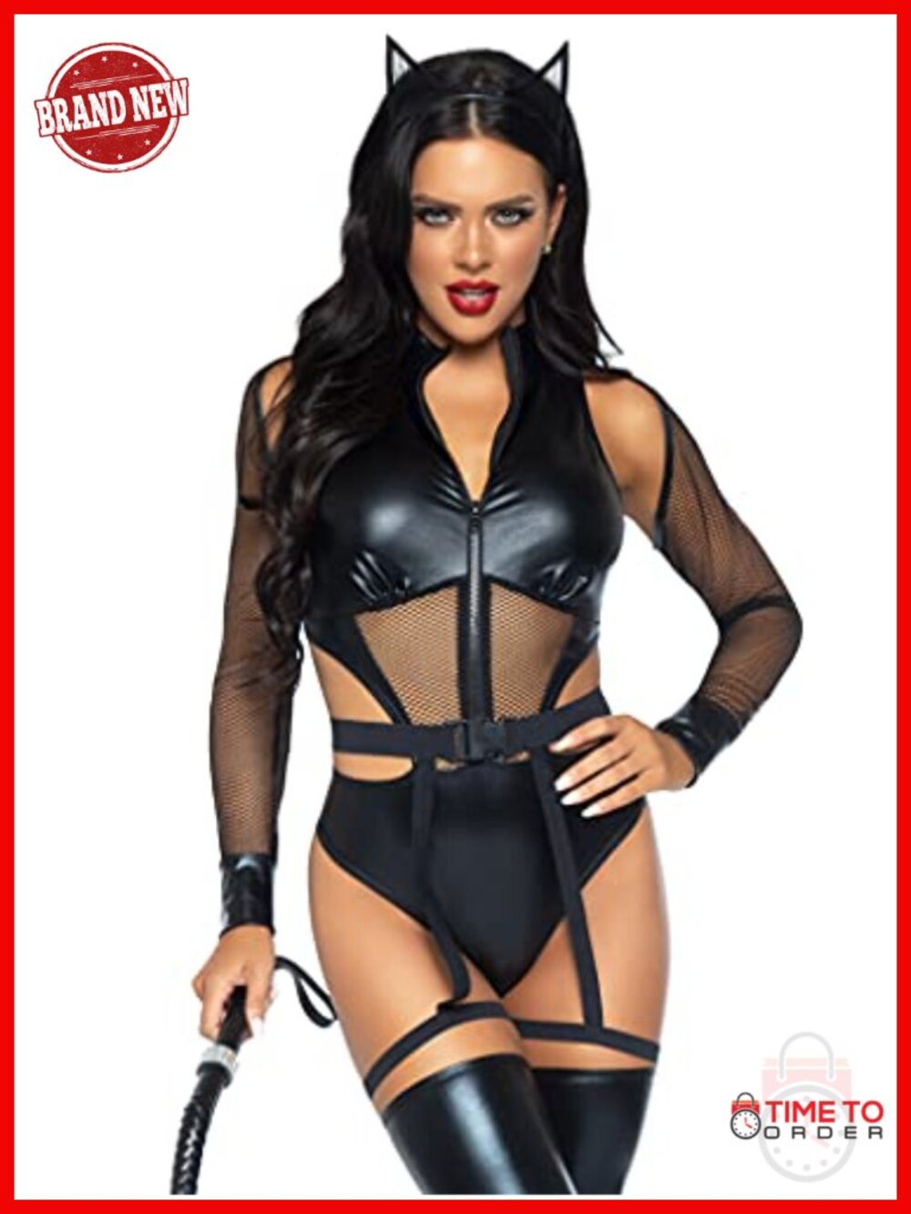 3 Piece Criminal Kitty Costume Set with Bodysuit Belt Headband